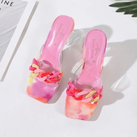 Clear Chain Decor Chunky Heeled Mules - Picture 5 of 5